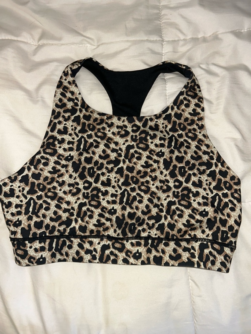 Leopard Print High Neck Sports Bra - Black & Brown